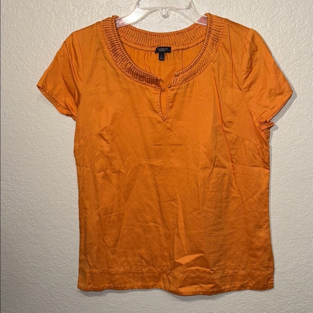 Talbots Women’s Orange Blouse M Short Sleeve Casual Classic Career Top